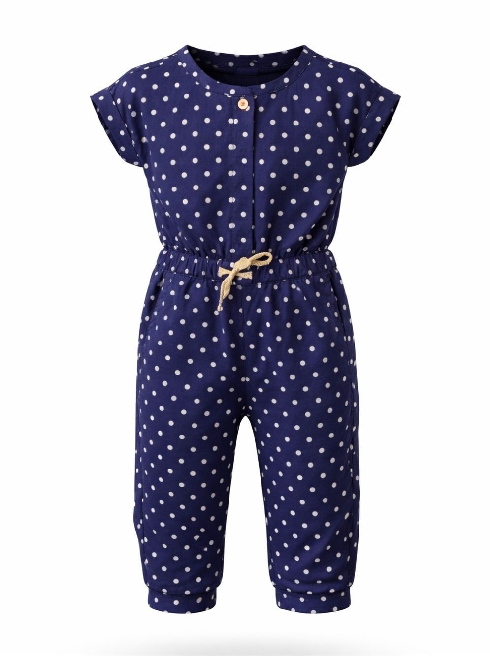 Crewcuts Kids Girls Toddler Navy Blue White Polka Dot Jumpsuit Romper Size 2